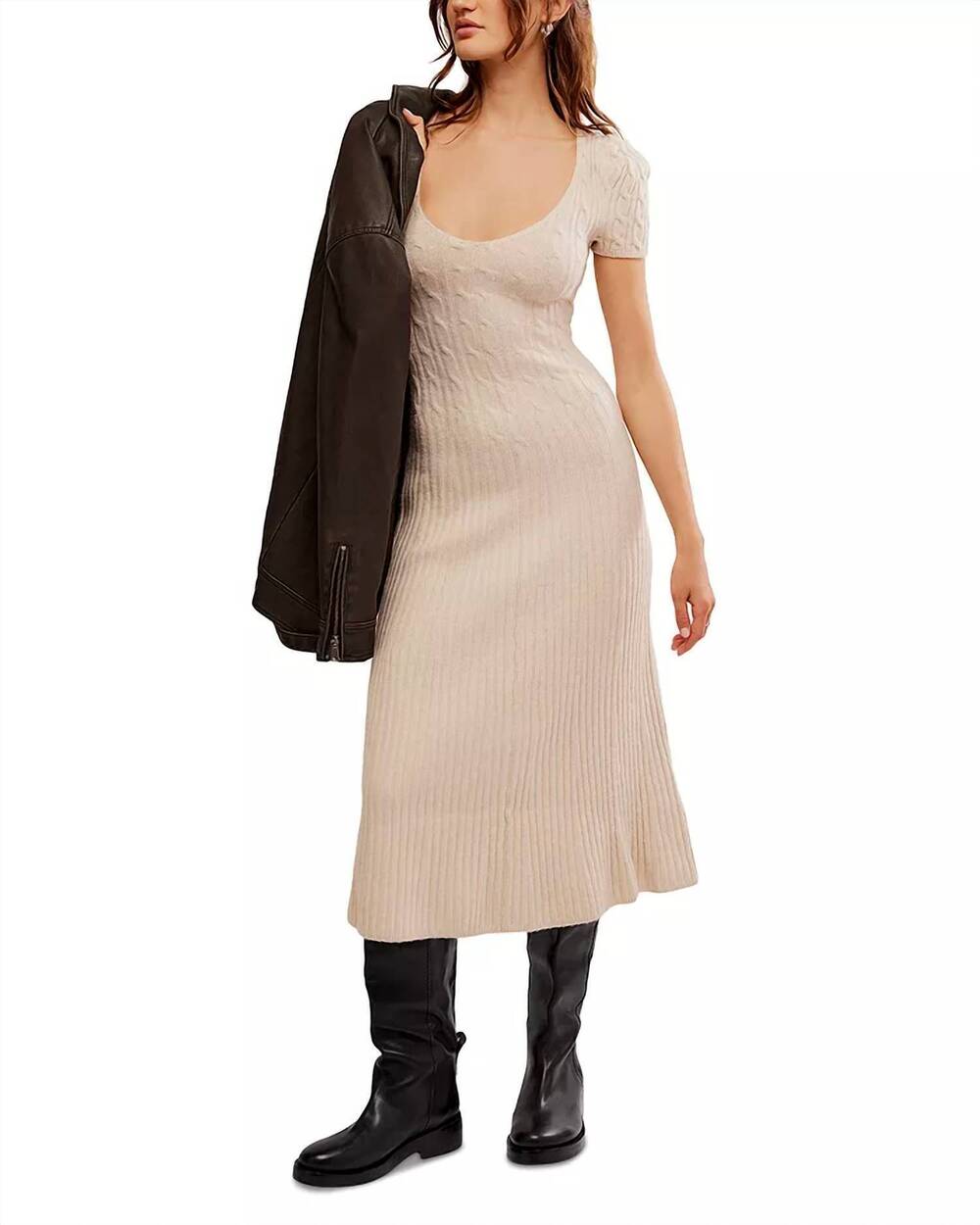 NEW FREE PEOPLE madsen midi dress in beige